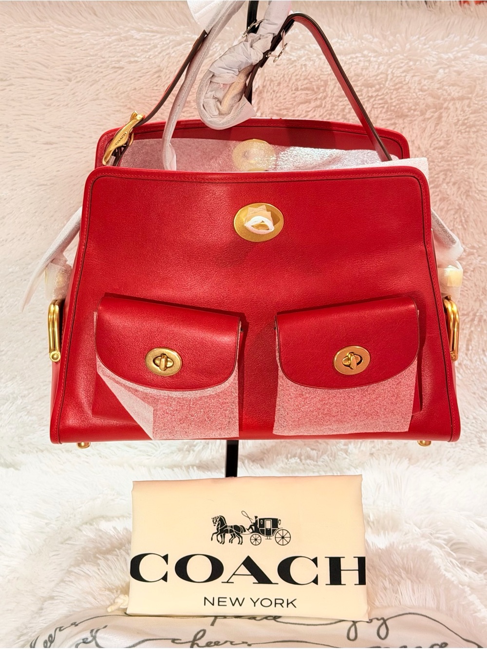Coach Turnlock Haversack Bag Brass/Scarlet Red NWT